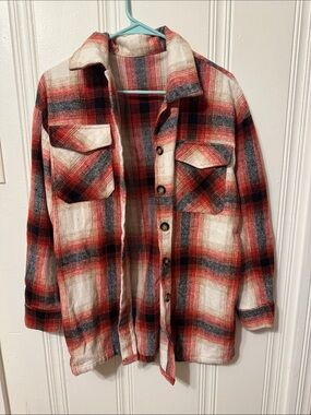 Women’s Red Plaid Button-Up Jacket Coat